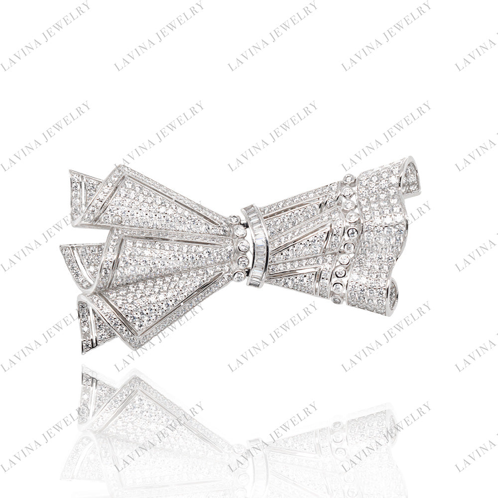 SC28197WH- Luxury   925 Sterling Silver Fancy Vintage brooch  Cubic Zirconia Jewelry For Wedding and Party  Event ,  Jewelry  for Women and Men