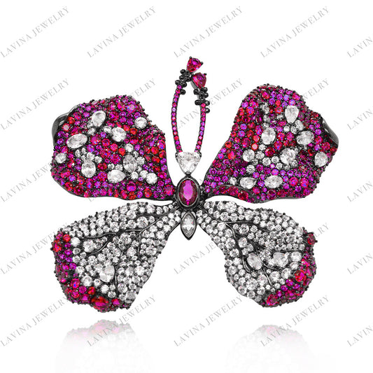 SC28133- Inspired Luxury  Pave  925 Sterling Silver Handmade Butterfly Brooch  Cubic Zirconia Jewelry For Wedding and Party. Women and Men