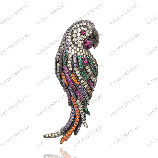 SC28215RC- Premium   5A CZ 925 Sterling Silver multi color Bird  Brooch  Cubic Zirconia Jewelry For Travel and Party  Event , Animal  Jewelry  for Women and Men