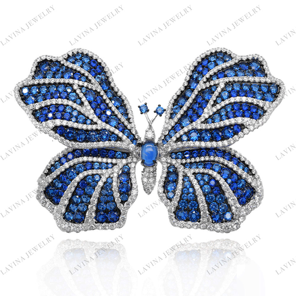 SC28182BL-Luxury Women  Micro Pave  5A CZ 925 Sterling Silver Fancy  Butterfly Brooch  Cubic Zirconia Jewelry For Wedding and Party  Event , Animal Jewelry  for Women and Men