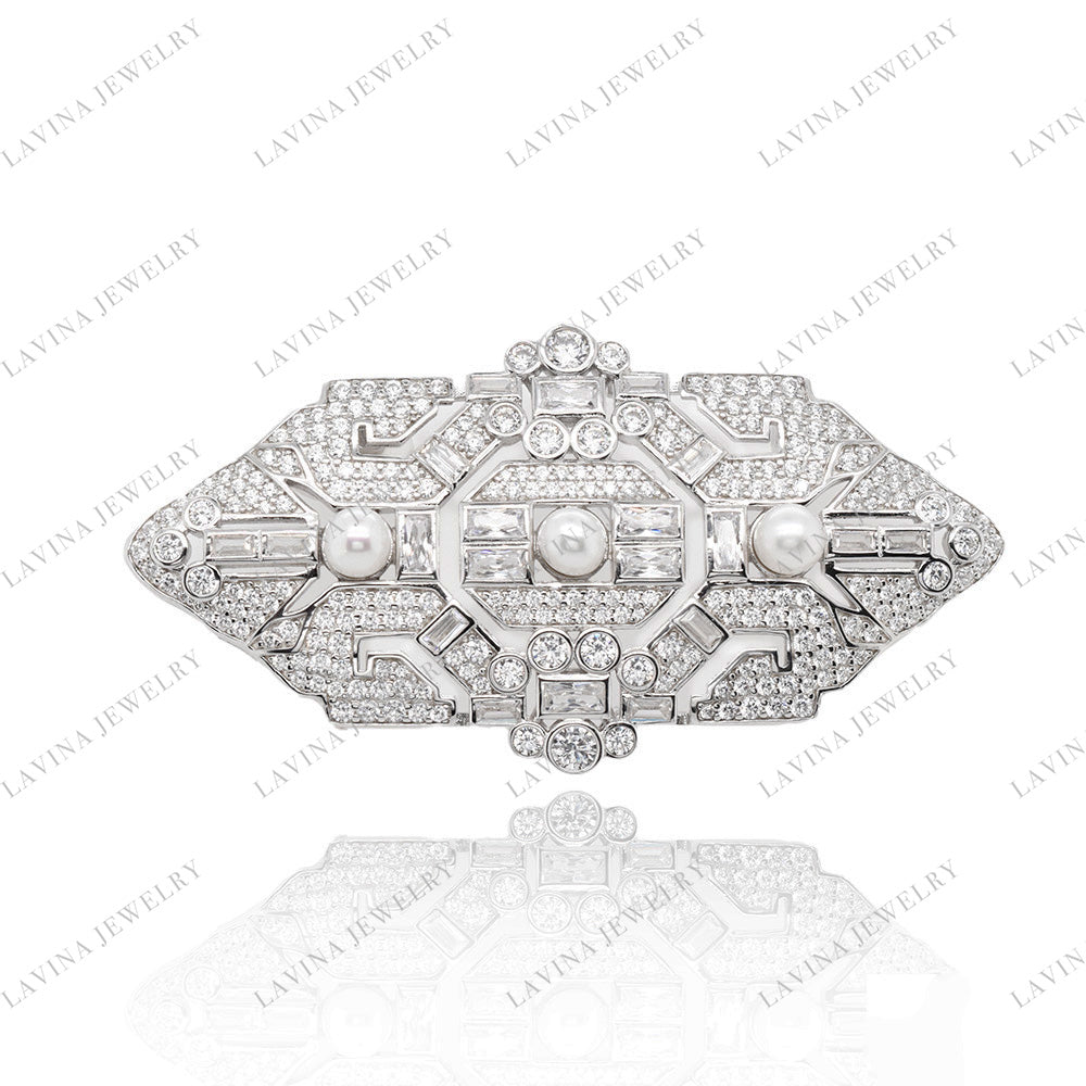 SC28317WP- Ivory Elegance | White Pearl Vintage 925 Silver Handcrafted Brooch (Unisex)