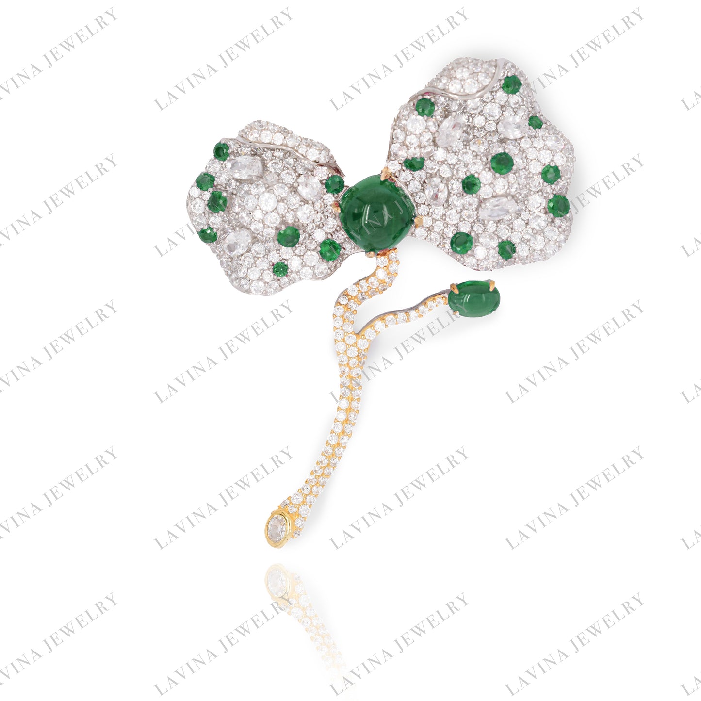 SC28283-Brilliant Twin Petals" Full Zirconia Flower Brooch | 925 Silver ・ Handcrafted Stone Setting ・ Unisex Elegance