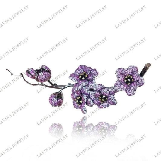 SC28103PK-Premium Luxury Micro Pave  5A CZ 925 Sterling Silver Simulated  Ruby  large plum blossom Brooch  Cubic Zirconia Jewelry For Wedding and Party  Event ,  Jewelry  for Women and Men