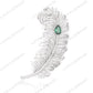 SC28124GR-Luxury  Micro Pave  925 Sterling Silver Large feather Brooch  Cubic Zirconia Jewelry For Wedding and Party . Women and Men