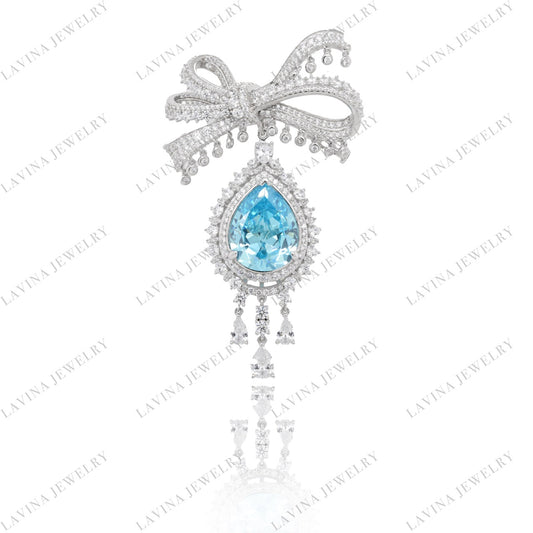 SC28171AQ-Luxury   925 Sterling Silver Detachable multifunction  Aquablue pear shape CZ Brooch   Cubic Zirconia Jewelry For Wedding and Party  Event ,  Jewelry  for Women and Men