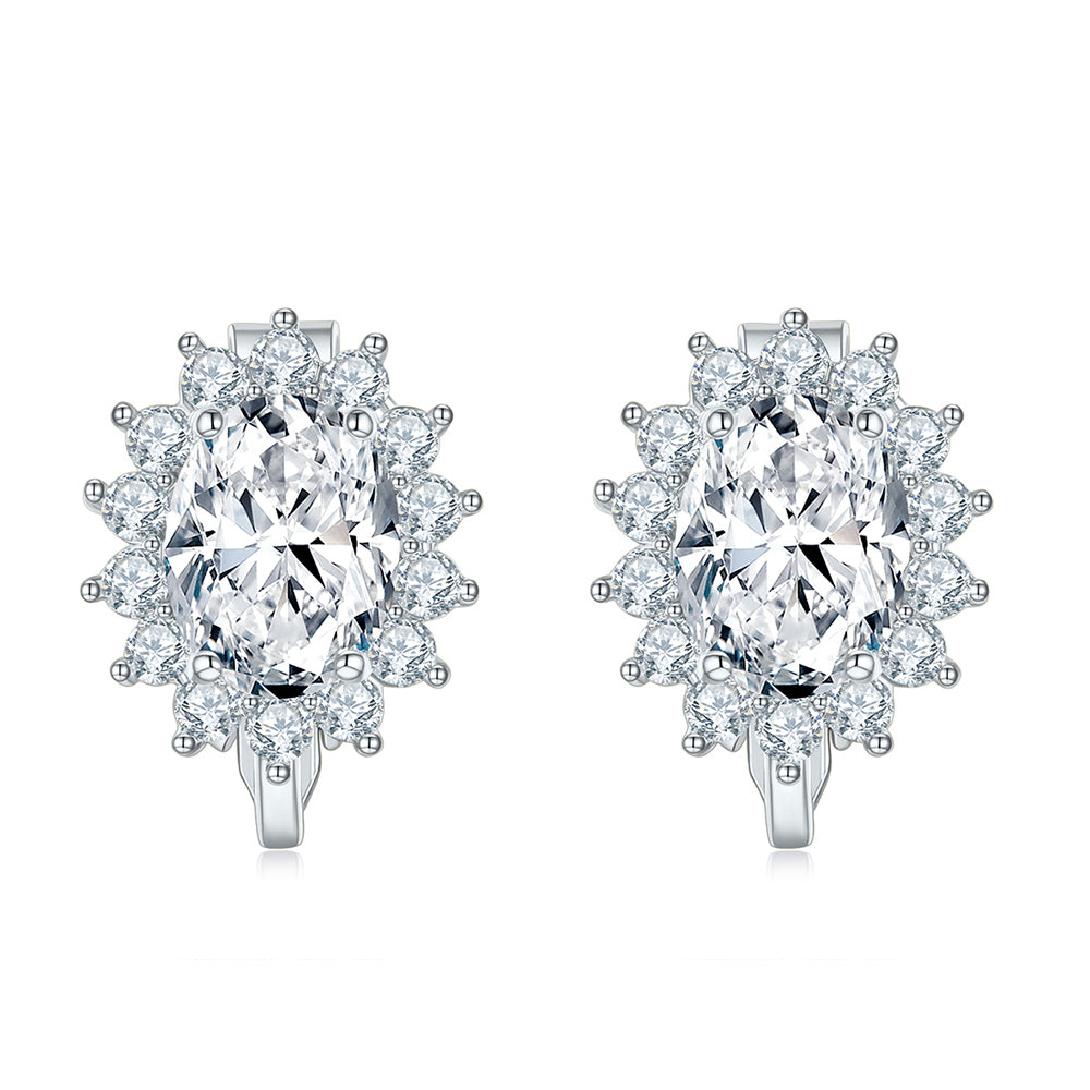 BME200905 - Royal inspired Simulated Oval Halo CZ - Clip On Earrings