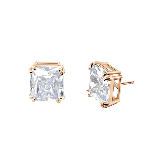 BME221934 - Funky Cubic Zirconia Stud Solitaire Earrings (Square Fancy Cut) - Stud Earrings