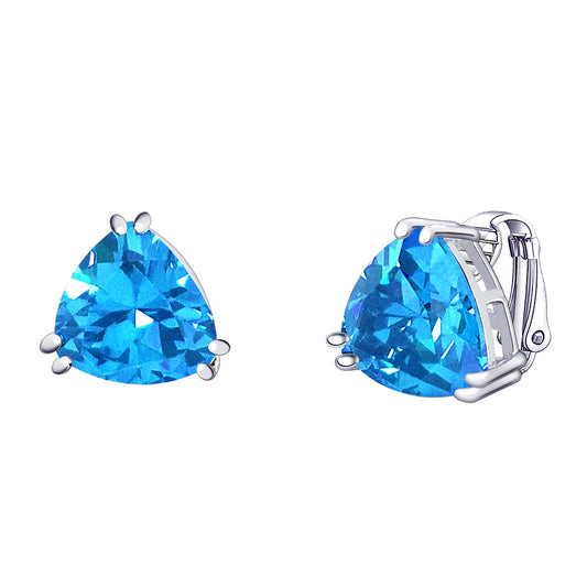 BME221936 - Funky Cubic Zirconia Triangle Trillion Cut Solitaire Earrings- Clip On Earrings