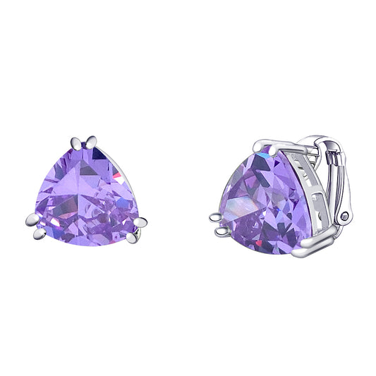 BME221936 - Funky Cubic Zirconia Triangle Trillion Cut Solitaire Earrings- Clip On Earrings