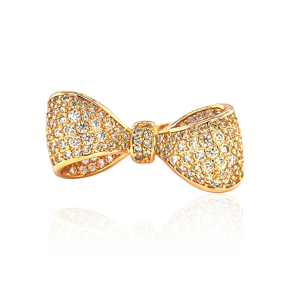 BMR225364 - Pave CZ Statement Ribbon Bow Ring - Cocktail Ring