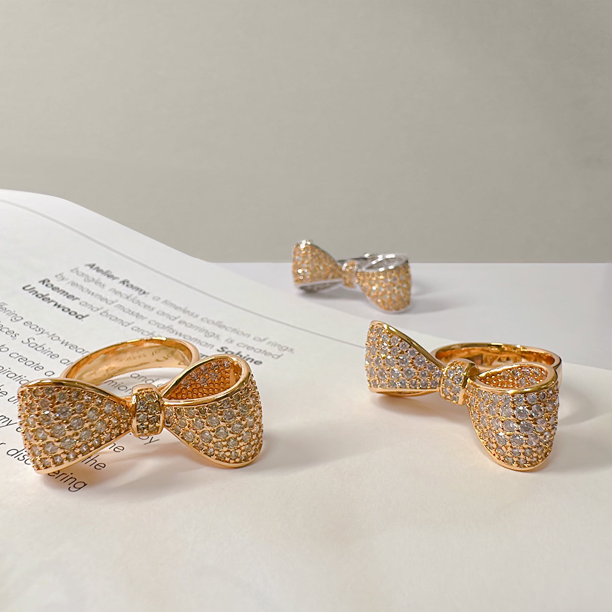 BMR225364 - Pave CZ Statement Ribbon Bow Ring - Cocktail Ring