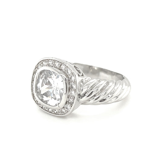 BMR25133WH - 墊形切割豪華雙光環 - 訂婚戒指