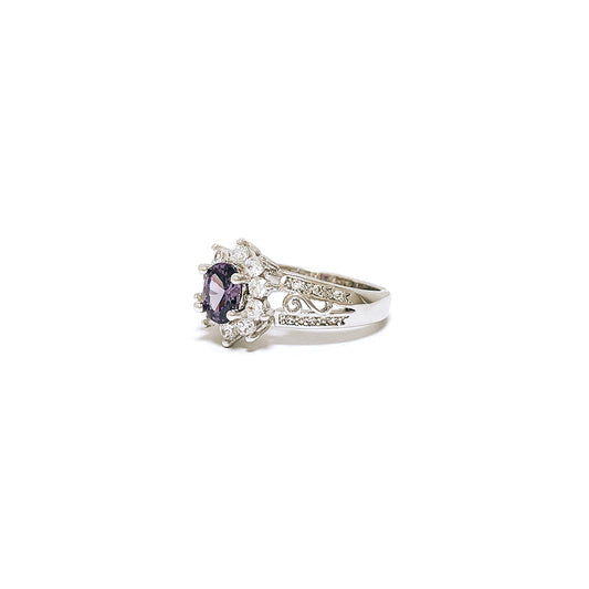 BMR40189PR - 橢圓形切割光環花朵 - 訂婚戒指