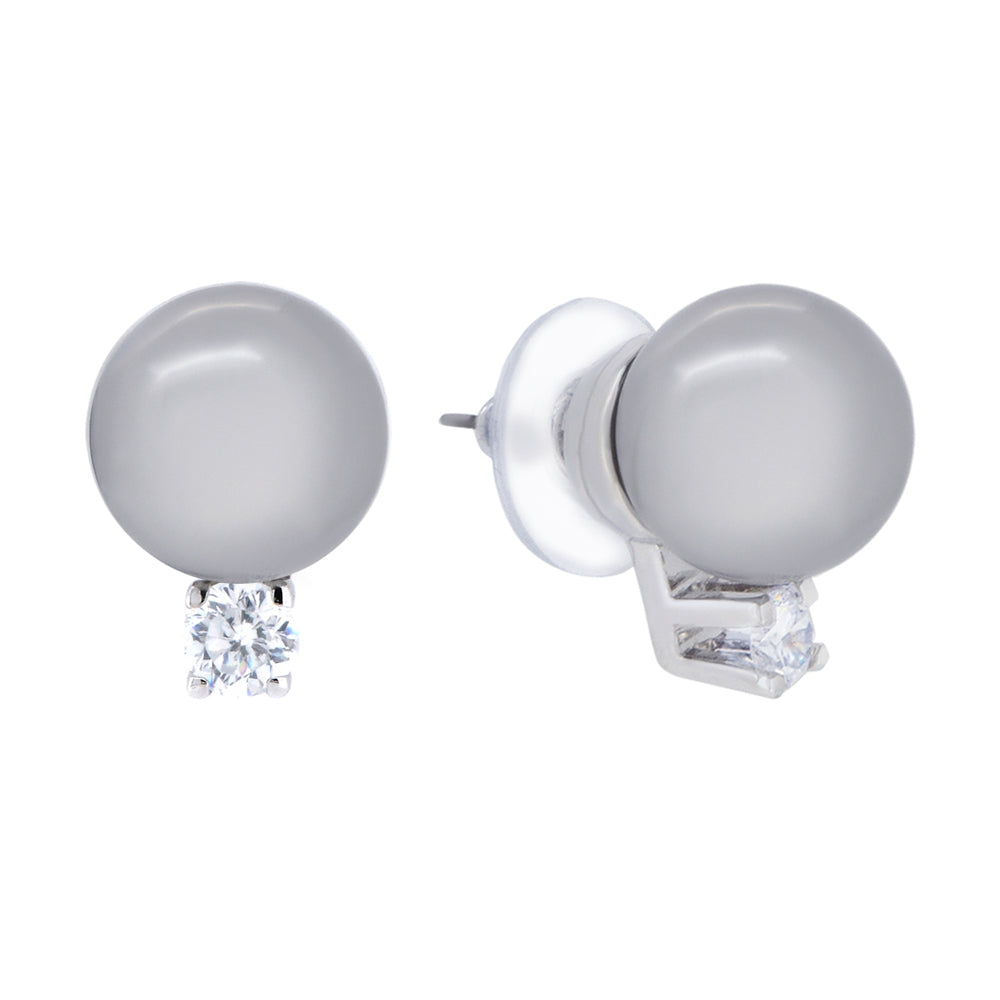 BME5190 - Classic Over Round Cut Stud Earrings  - Gray Pearl - Stud Earrings