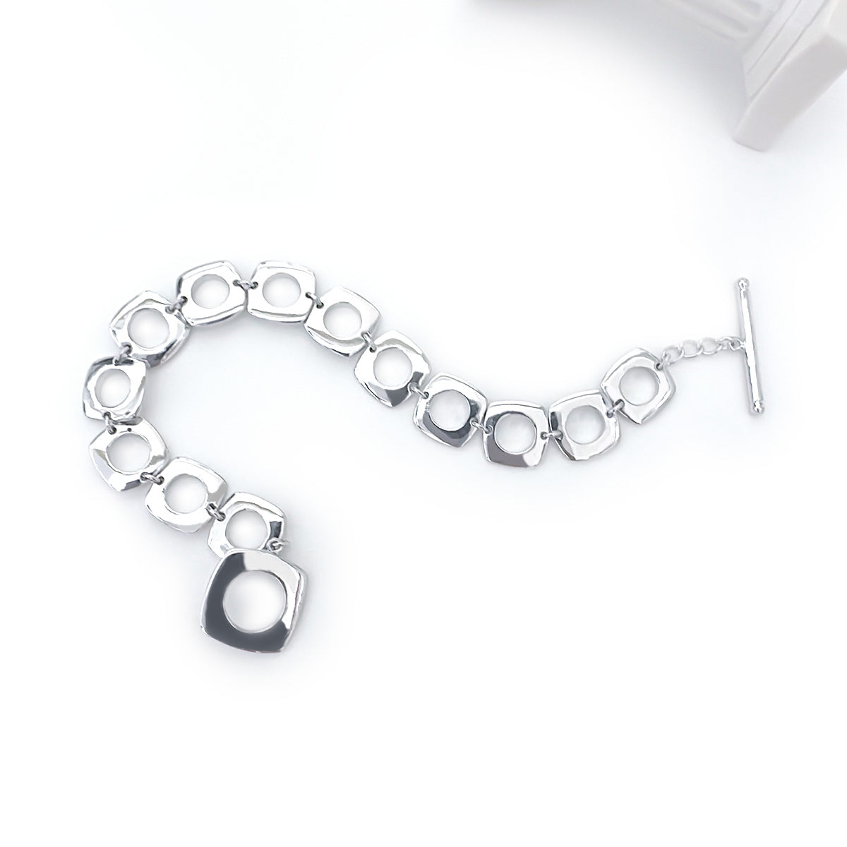 BMB60394 - Silver Tone In Square Shape In Hole Bracelet - Bracelet
