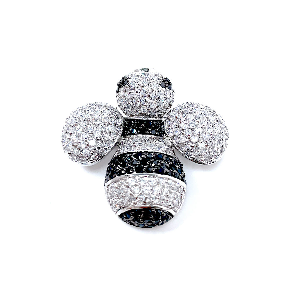 BMC80101 - Black And White Bumble Bee - 2-in-1 Pendant Necklace Brooch