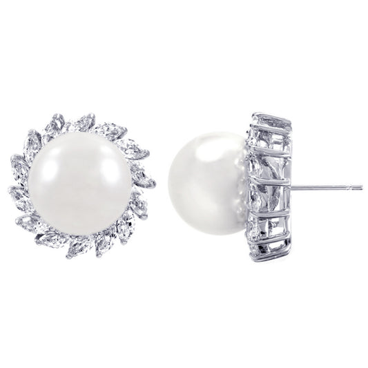 BME80964 - 經典貝殼珍珠方晶鋯石耳環 - 耳釘