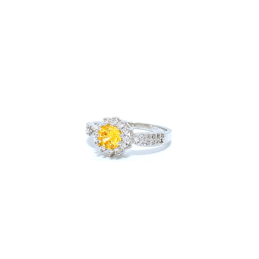 BMR84597YL - 圓形切割光環花朵 - 訂婚戒指