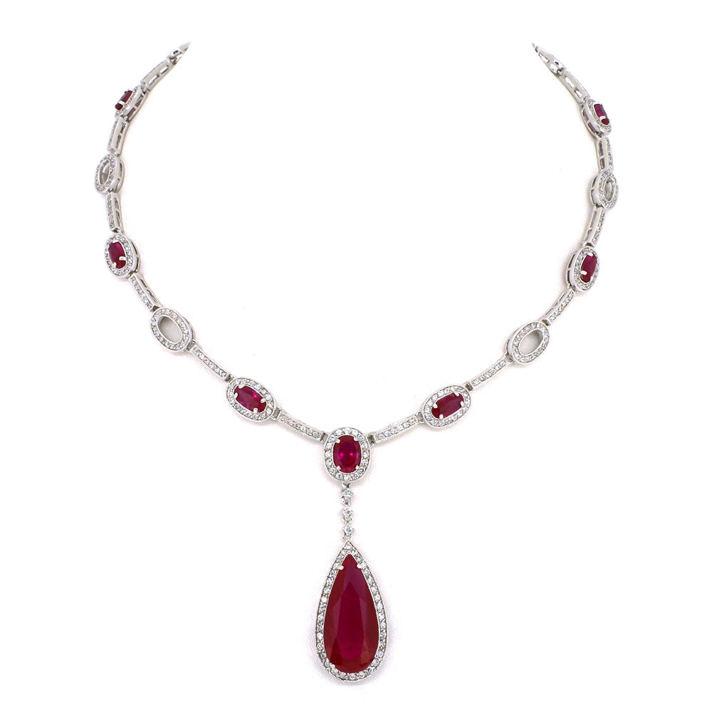 BMN80181 - Art Deco Simulated Pear Drop Fancy CZ - Statement Necklace