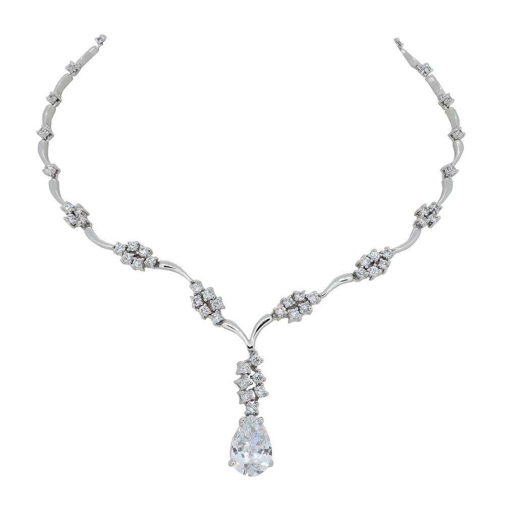 BMN90029 - Pear Cut CZ  Wedding Bridal Jewelry - Statement Necklace