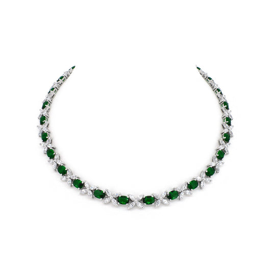 BMN95001 - Fancy Flower Simulated Emerald - Tennis Necklace